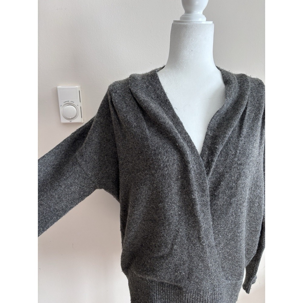 ASTR the Label Womens Medium Wool Blend Sweater Deep V Neck Gray Casual Cozy - Picture 2 of 6
